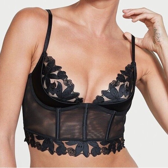 VICTORIA’S SECRET VERY SEXY Floral Embroidered Quarter Cup Corset Luxe Bra - Picture 1 of 15